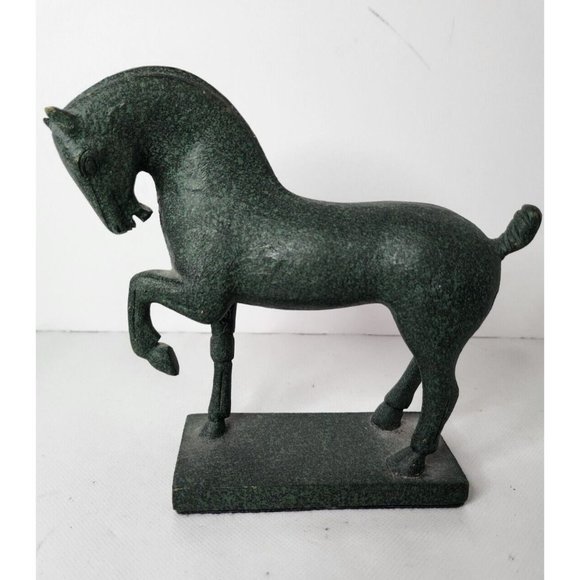 Vintage 1985 Franklin Mint Chinese Imperial Horse Statue Blue Cast Iron Signed